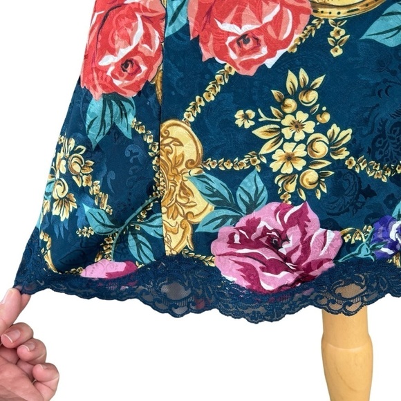 Vintage Victoria’s Secret Gold Label Floral Lace Chemise Slip Nightie Teal Med - Picture 5 of 15